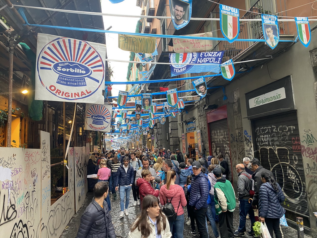Decorations for SSC Napoli`s third Italian championship at the Via dei Tribunali street