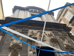 Decorations for SSC Napoli`s third Italian championship in front of the Complesso Museale Santa Maria delle Anime del Purgatorio ad Arco museum, viewed from the Via dei Tribunali street