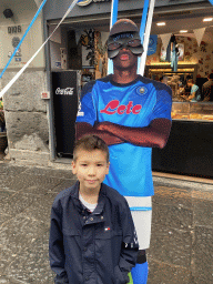 Max with a cardboard of Victor Osimhen at the Piazza San Gaetano square