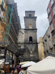 Front and tower of the Basilica of San Lorenzo Maggiore church at the Piazza San Gaetano square, under renovation