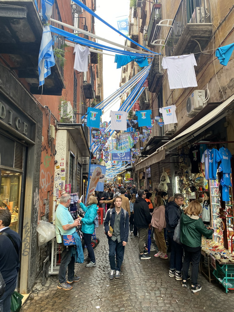 Decorations for SSC Napoli`s third Italian championship at the Via San Biagio Dei Librai street