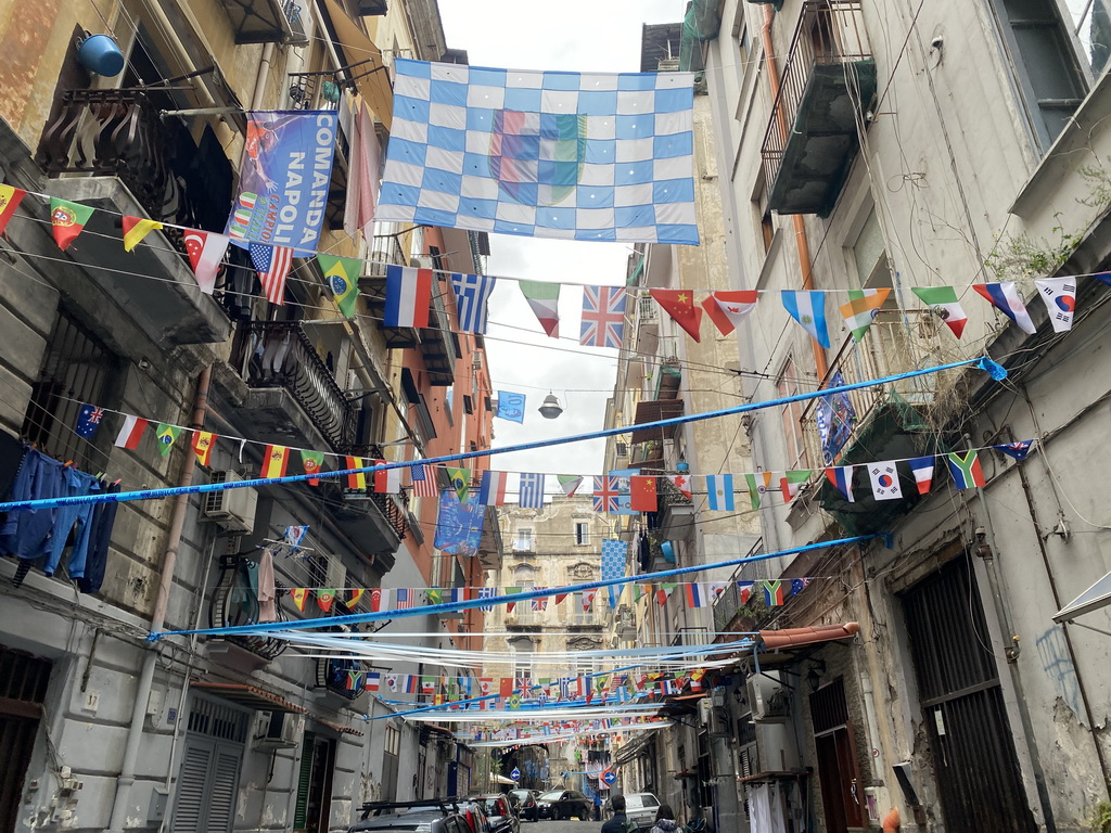 Decorations for SSC Napoli`s third Italian championship at the Via delle Zite street