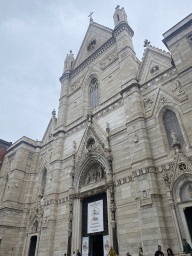 Front of the Duomo di Napoli cathedral at the Piazzetta Guglia del Duomo square