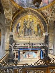Tomb and the `Madonna del Principio` mosaic at the Chapel of Santa Restituta at the Duomo di Napoli cathedral