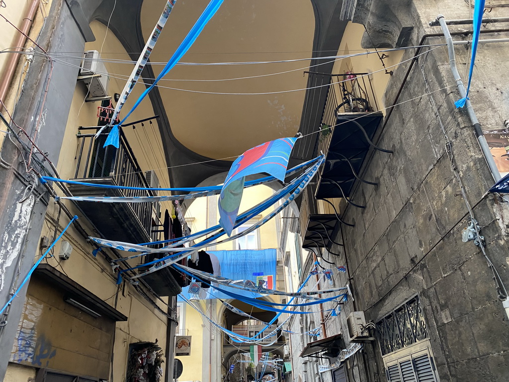 Decorations for SSC Napoli`s third Italian championship at the Strada dell`Anticaglia street