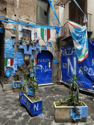 Decorations for SSC Napoli`s third Italian championship at the Strada dell`Anticaglia street
