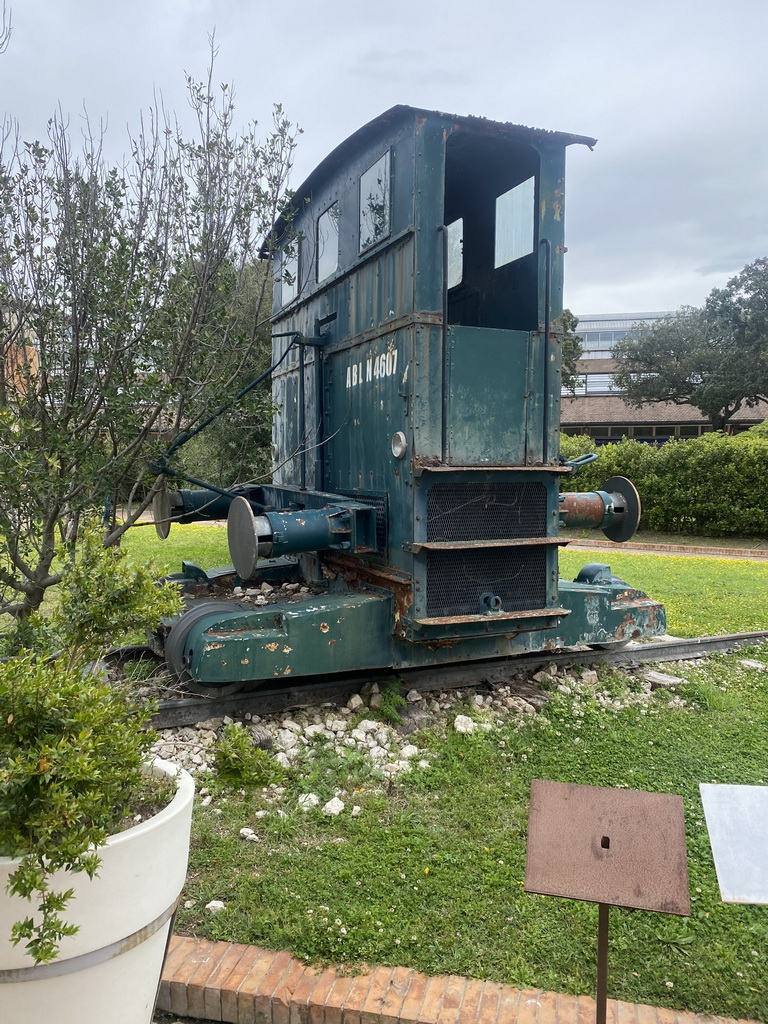 Old train machinery at the east side of the Città della Scienza museum