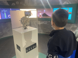 Max with a robot head at the Corporea building at the east side of the Città della Scienza museum