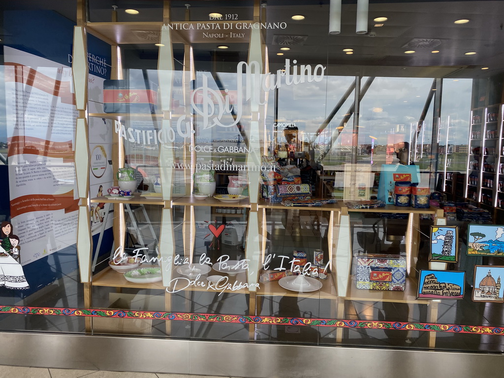 Front of the Pastificio Di Martino pasta shop at the Departures Hall of Naples International Airport