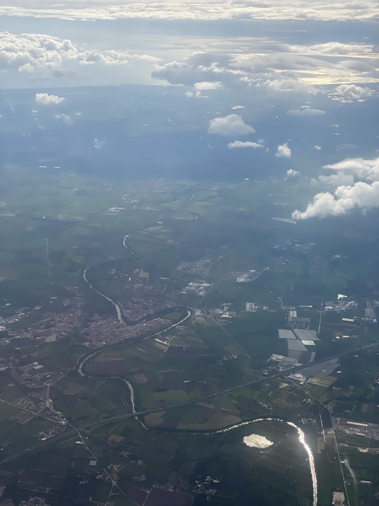 The Volturno river and the city of Capua, viewed from the airplane to Eindhoven