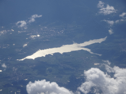 Lake in the north of Italy, viewed from the airplane to Eindhoven