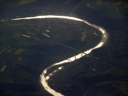 River and bridge in the west of Germany, viewed from the airplane to Eindhoven