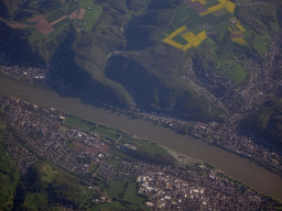The Rhine river in the west of Germany, viewed from the airplane to Eindhoven