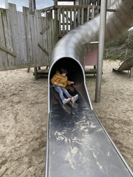 Max on the slide at the Play Castle at the Deltapark Neeltje Jans