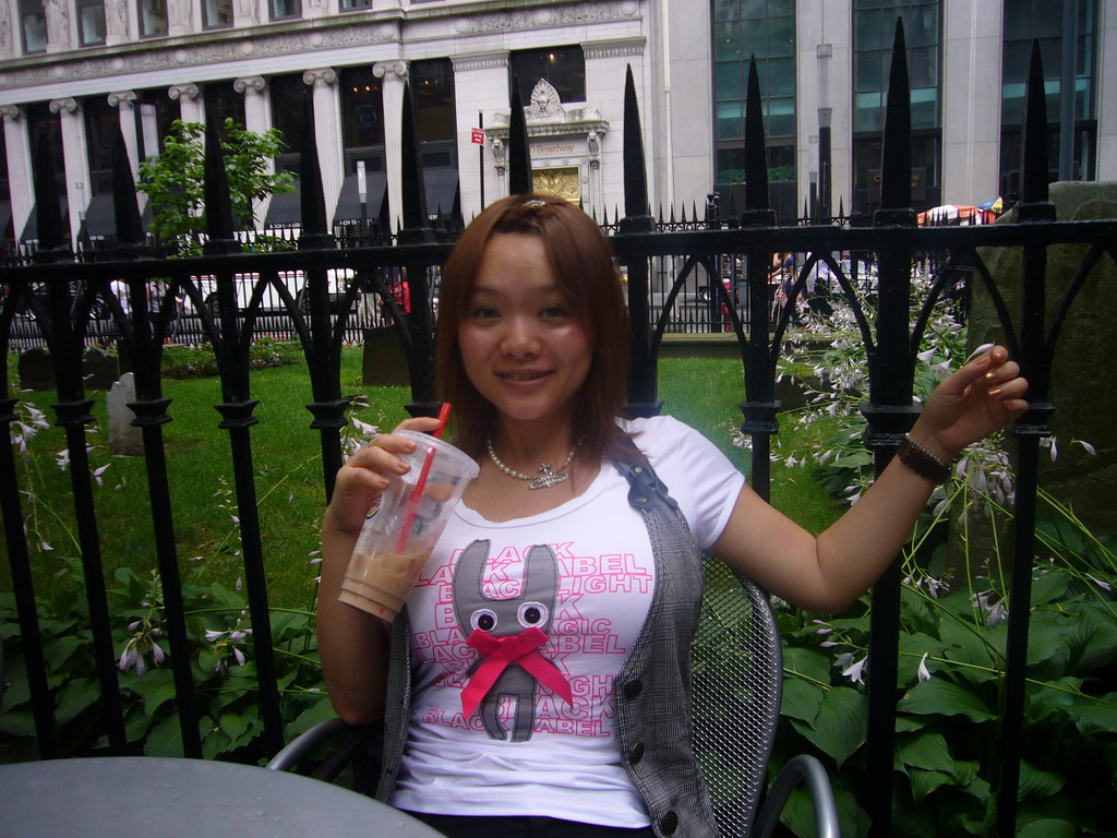 Miaomiao having a drink at Trinity Church