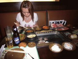 Miaomiao having dinner at a Korean restaurant in Koreatown