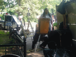 Street artist and a squirrel in Central Park