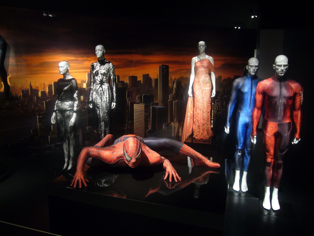 Spiderman and other superheroes in the Superheroes Exhibiton in the Metropolitan Museum of Art