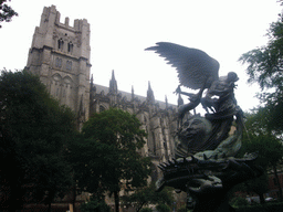 The Peace Fountain sculpture and the Cathedral of Saint John the Divine