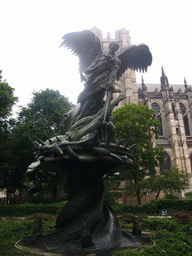 The Peace Fountain sculpture and the Cathedral of Saint John the Divine