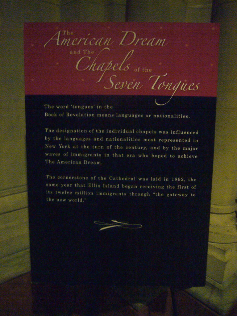 Explanation on the American Dream and the Chapels of the Seven Tongues, in the Cathedral of Saint John the Divine