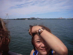 Miaomiao and Ellis Island, from the Liberty Island ferry