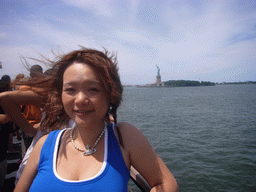 Miaomiao and the Statue of Liberty, from the Liberty Island ferry