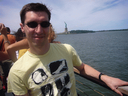 Tim and the Statue of Liberty, from the Liberty Island ferry