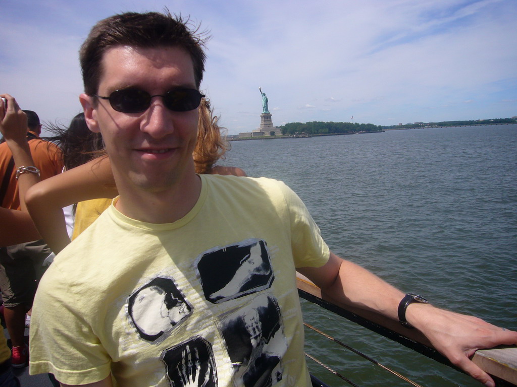 Tim and the Statue of Liberty, from the Liberty Island ferry