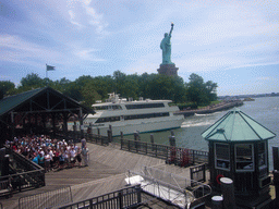 The dock of Liberty Island and the Statue of Liberty, from the Liberty Island ferry