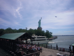 The dock of Liberty Island and the Statue of Liberty, from the Liberty Island ferry