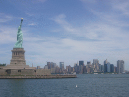 The Statue of Liberty and the skyline of Manhattan, from the Liberty Island - Ellis Island ferry