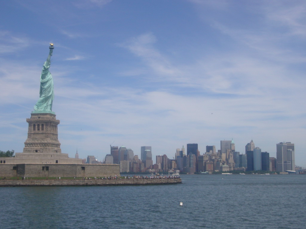 The Statue of Liberty and the skyline of Manhattan, from the Liberty Island - Ellis Island ferry