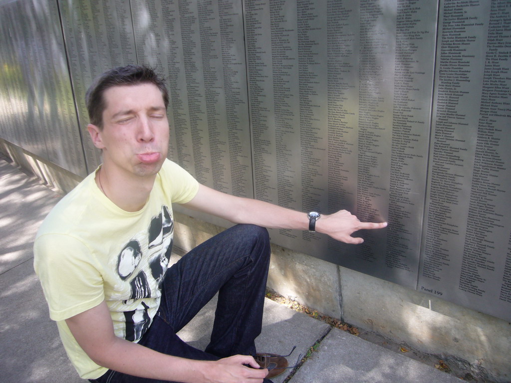 Tim at the American Immigrant Wall of Honor, on Ellis Island