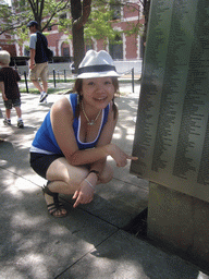 Miaomiao at the American Immigrant Wall of Honor, on Ellis Island
