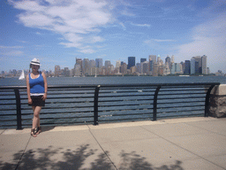 Miaomiao and the skyline of Manhattan, from Ellis Island