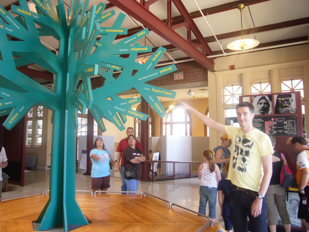 Tim with an etymological tree of American words, in the Ellis Island Immigration Museum