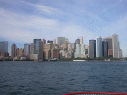 The skyline of Manhattan, from the Ellis Island ferry