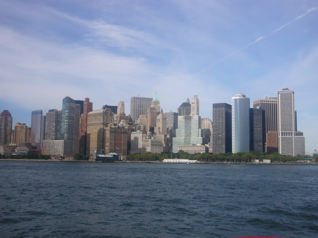 The skyline of Manhattan, from the Ellis Island ferry