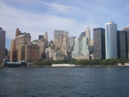 The skyline of Manhattan, from the Ellis Island ferry