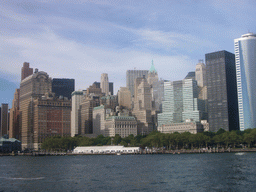 The skyline of Manhattan, from the Ellis Island ferry