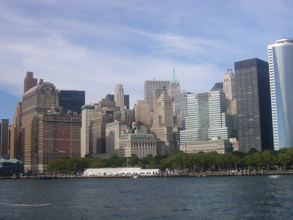 The skyline of Manhattan, from the Ellis Island ferry