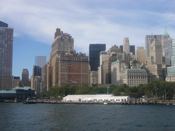 Battery Park and the skyline of Manhattan, from the Ellis Island ferry