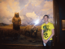Tim and stuffed bears, in the American Museum of Natural History