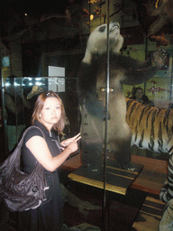 Miaomiao with a stuffed panda, in the American Museum of Natural History