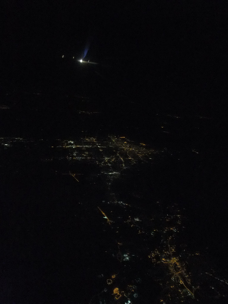 Town near Chicago, viewed from the airplane from Seattle, by night