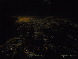 Chicago, viewed from the airplane from Seattle, by night