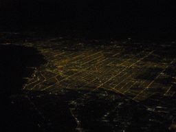 Chicago, viewed from the airplane from Seattle, by night