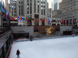 Ice-skating rink and Prometheus statue at the Lower Plaza at Rockefeller Center