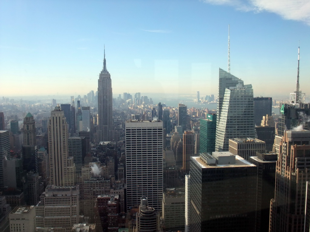 Skyline of Manhattan with the Empire State Building, the Bank of America Tower and the Condé Nast Building (4 Times Square), viewed from the `Top of the Rock` Observation Deck at the GE Building of Rockefeller Center